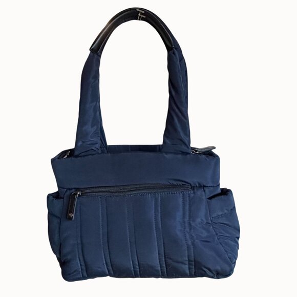 Sondra Roberts Squared Navy Puffer Tote Purse Nylon Shoulder Bag Quilted - Picture 5 of 11